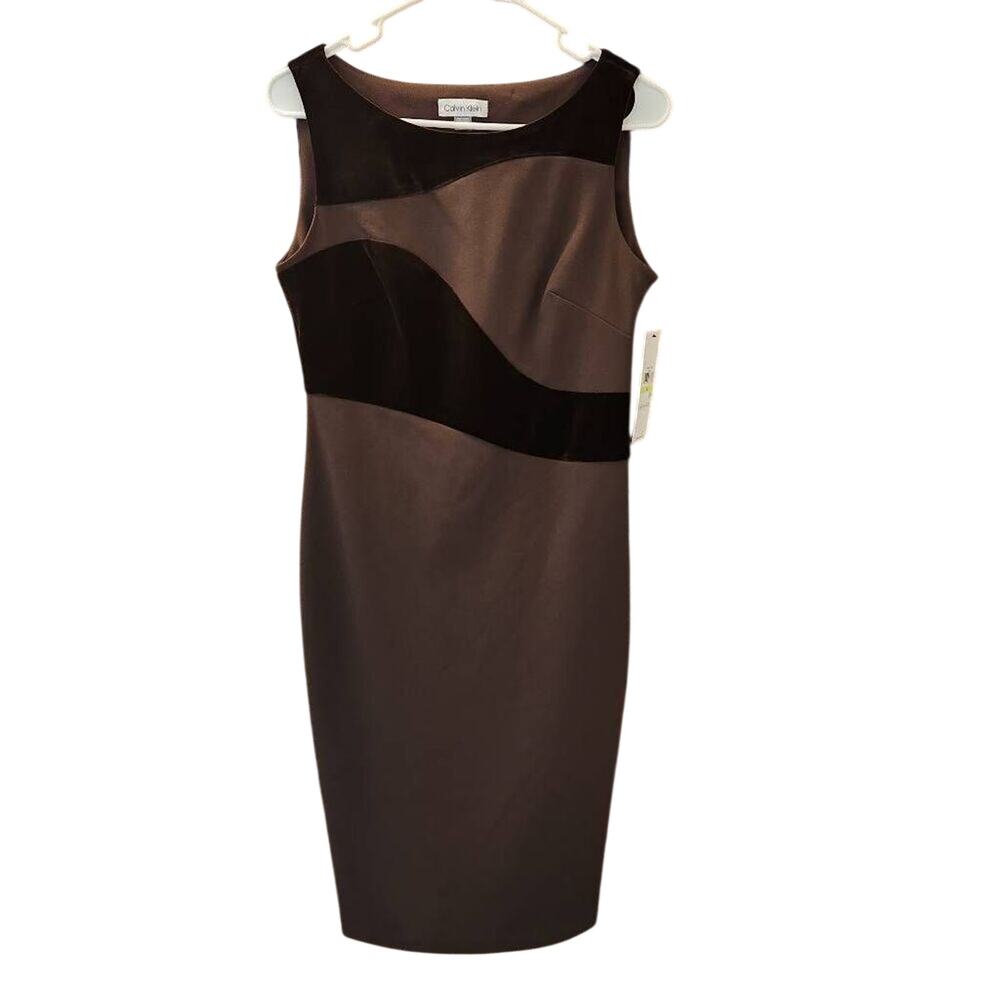 Calvin Klein Chocolate Brown Velvet Swirl Sheath Dress Size 4